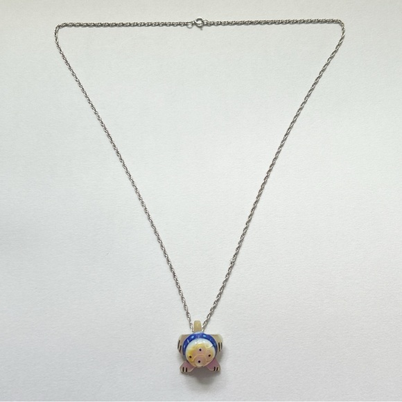 Vintage Southwestern Mother of Pearl Lapis Onyx Turtle Sterling Silver Necklace - Picture 6 of 9